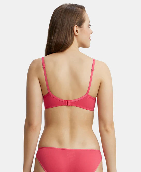 Jockey 1723 T-Shirt Bra| Wirefree | Padded | Medium Coverage | Lace Styling with Adjustable Straps | Super Combed Cotton Elastane Fabric