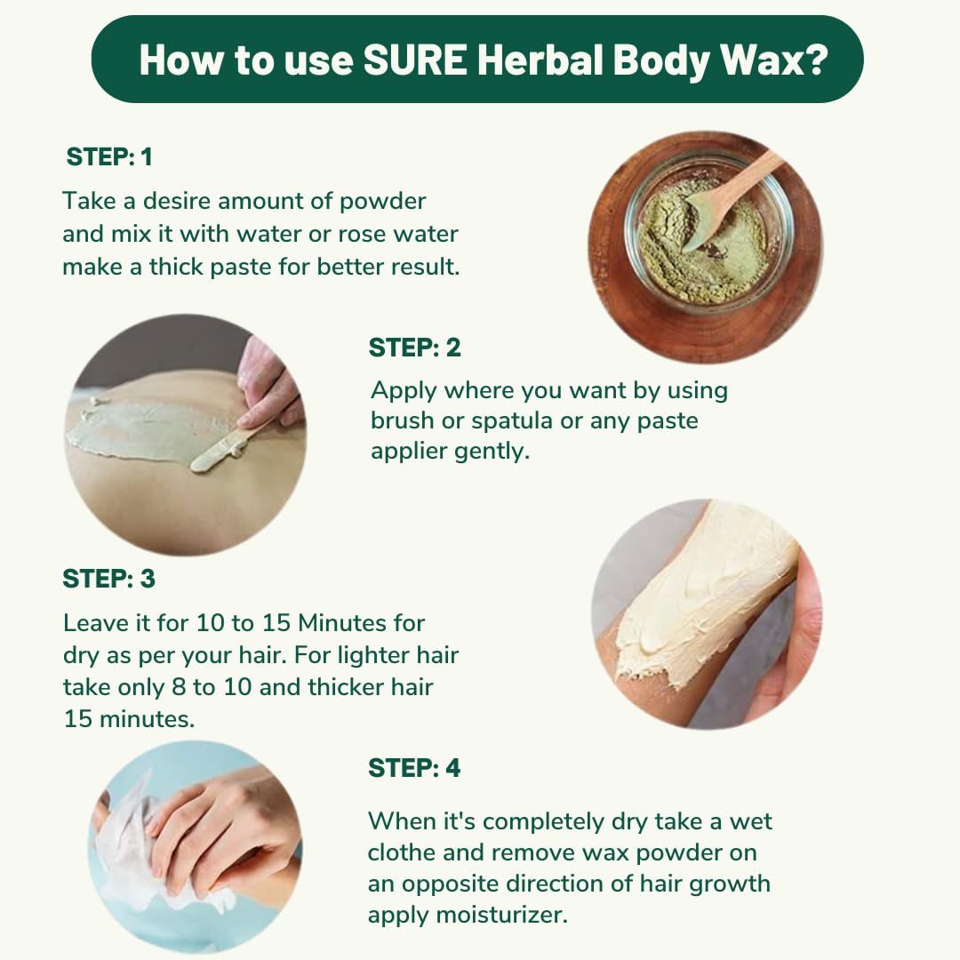 SURE Herbal Wax Powder - 15 Minute Full Body Wax Painless & Instant Hair Remover Wax