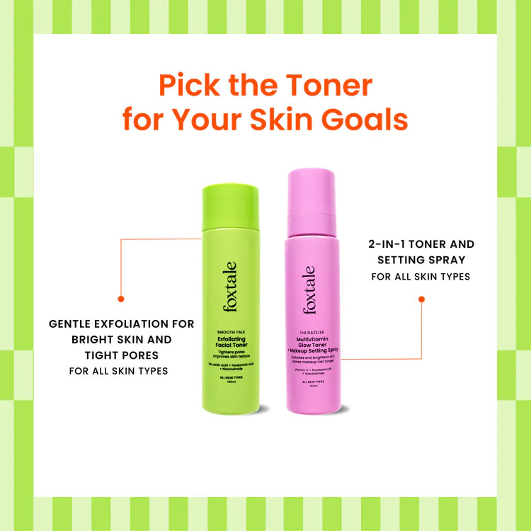 Foxtale Exfoliating Facial Toner 5% Lactic Acid + Niacinamide for brighter skin & tighter pores | 150 ml
