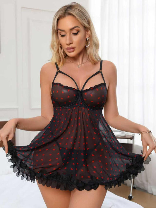 Ruby Heart Ruffle Trim Lingerie
