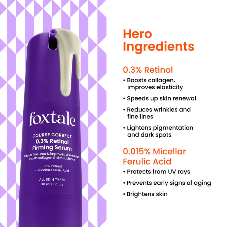 Foxtale 0.3% Retinol + Ferulic Acid Serum Prevent 8 signs of aging with 0.3% Retinol + Ferulic Acid Serum | 30 ml