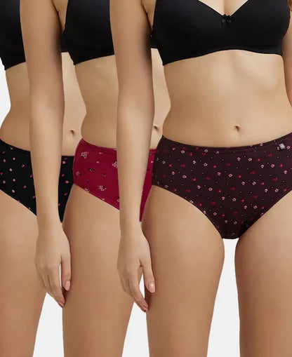 High Coverage Super Combed Cotton Mid Waist Hipster with Concealed Waistband and StayFresh Treatment 1406 (Pack of 3_Colors & Prints May Vary)
