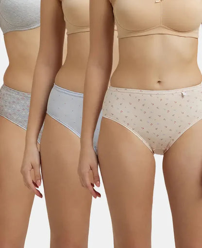 High Coverage Super Combed Cotton Mid Waist Hipster with Concealed Waistband and StayFresh Treatment 1406 (Pack of 3_Colors & Prints May Vary)