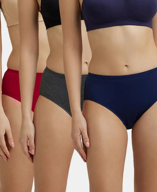 High Coverage Super Combed Cotton Mid Waist Hipster with Concealed Waistband and StayFresh Treatment 1406 (Pack of 3_Colors & Prints May Vary)