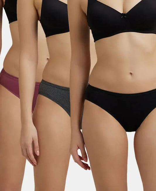 Medium Coverage Super Combed Cotton Mid Waist Bikini 1410 (Pack of 3_Colors & Prints May Vary)