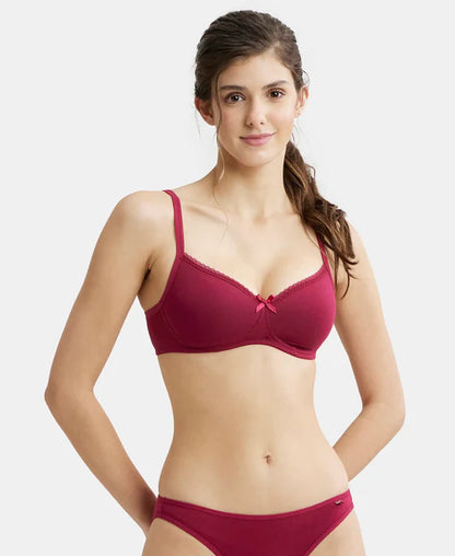 Jockey 1723 T-Shirt Bra| Wirefree | Padded | Medium Coverage | Lace Styling with Adjustable Straps | Super Combed Cotton Elastane Fabric