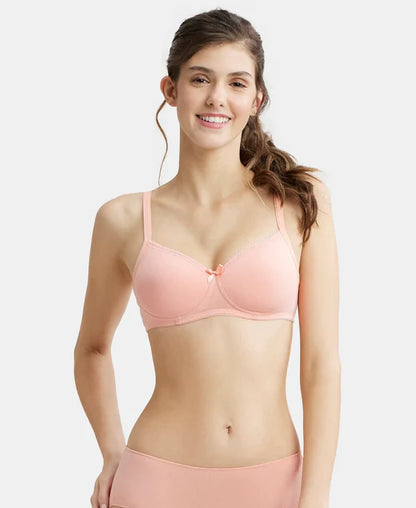 Jockey 1723 T-Shirt Bra| Wirefree | Padded | Medium Coverage | Lace Styling with Adjustable Straps | Super Combed Cotton Elastane Fabric