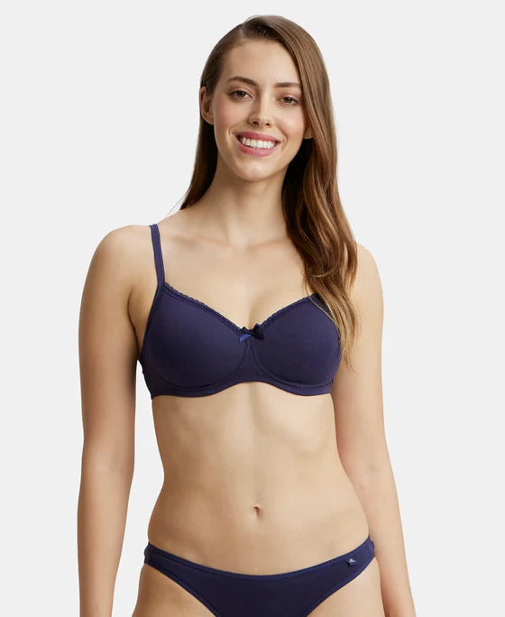 Jockey 1723 T-Shirt Bra| Wirefree | Padded | Medium Coverage | Lace Styling with Adjustable Straps | Super Combed Cotton Elastane Fabric