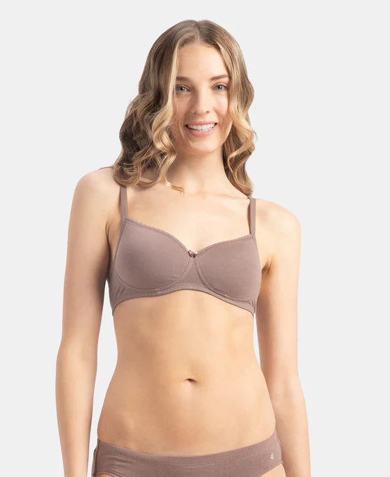 Jockey 1723 T-Shirt Bra| Wirefree | Padded | Medium Coverage | Lace Styling with Adjustable Straps | Super Combed Cotton Elastane Fabric