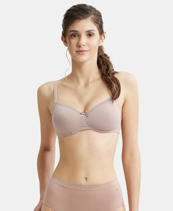 Jockey 1723 T-Shirt Bra| Wirefree | Padded | Medium Coverage | Lace Styling with Adjustable Straps | Super Combed Cotton Elastane Fabric