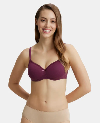 Jockey 1723 T-Shirt Bra| Wirefree | Padded | Medium Coverage | Lace Styling with Adjustable Straps | Super Combed Cotton Elastane Fabric