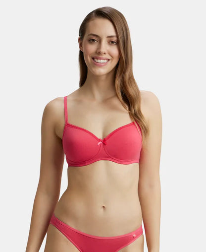 Jockey 1723 T-Shirt Bra| Wirefree | Padded | Medium Coverage | Lace Styling with Adjustable Straps | Super Combed Cotton Elastane Fabric