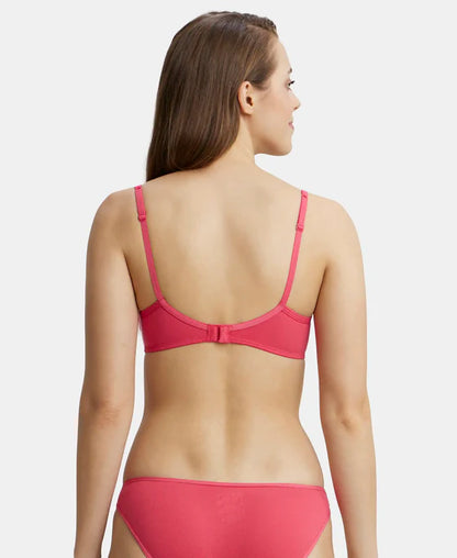 Jockey 1723 T-Shirt Bra| Wirefree | Padded | Medium Coverage | Lace Styling with Adjustable Straps | Super Combed Cotton Elastane Fabric
