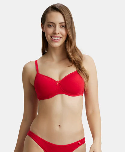Jockey 1723 T-Shirt Bra| Wirefree | Padded | Medium Coverage | Lace Styling with Adjustable Straps | Super Combed Cotton Elastane Fabric