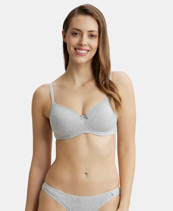 Jockey 1723 T-Shirt Bra| Wirefree | Padded | Medium Coverage | Lace Styling with Adjustable Straps | Super Combed Cotton Elastane Fabric