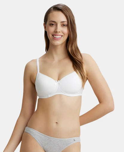 Jockey 1723 T-Shirt Bra| Wirefree | Padded | Medium Coverage | Lace Styling with Adjustable Straps | Super Combed Cotton Elastane Fabric