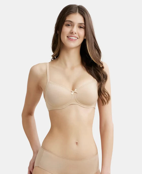 Jockey 1723 T-Shirt Bra| Wirefree | Padded | Medium Coverage | Lace Styling with Adjustable Straps | Super Combed Cotton Elastane Fabric