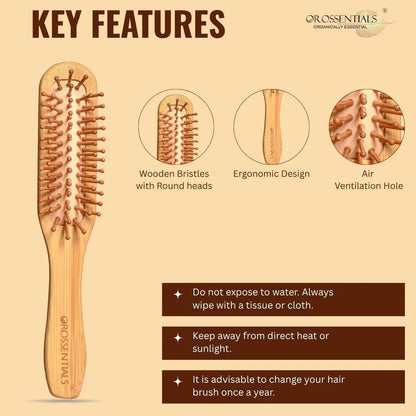 OROSSENTIALS Bamboo Bristle Wooden Long Handle Hair Brush For Women (ORO-048)