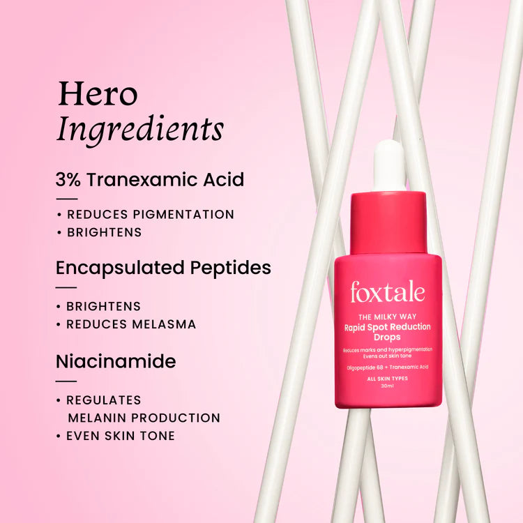Foxtale Rapid Spot Reduction Drops 3% Tranexamic Acid and Niacinamide to treat pigmentation and dark spots | 30 ml