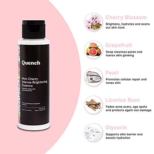 Quench Intense Brightening Face Toner with Cherry Blossom Radiance & Glycerin | Korean Essence for Glowing Skin | Preps, Hydrates & Brightens Skin |Made in Korea (100ml)