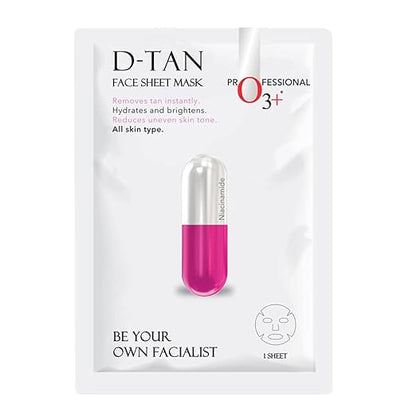 O3+ Facialist Dtan Face Sheet Mask With Niacinamide reduced dark spots, acne scars, and discoloration while giving ultimate brightening