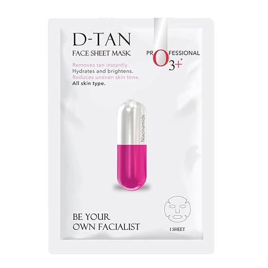 O3+ Facialist Dtan Face Sheet Mask With Niacinamide reduced dark spots, acne scars, and discoloration while giving ultimate brightening
