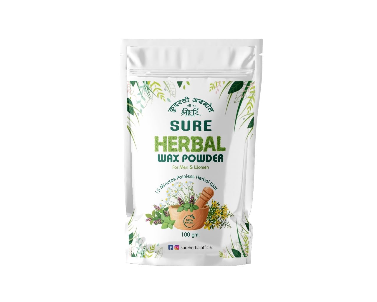 SURE Herbal Wax Powder - 15 Minute Full Body Wax Painless & Instant Hair Remover Wax