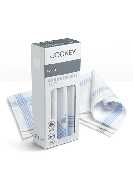 Jockey Cotton Men White Casual Style Handkerchief With Coloured Border (Pack Of 3)_HK02_White
