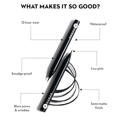 SUGAR Cosmetics Wingman Waterproof Matte Finish Microliner | Liquid Eyeliner | Flexi-Tip Applicator | Pen Eyeliner | Lasts Upto 12 Hrs | Smudgeproof & Transferproof | 1.6ml