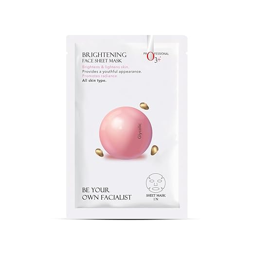 O3+ Facialist Brightening Face Sheet Mask With Glycolic (30g), Reduces Uneven Skin Tone  Brightens And Lightens Skin  For All Skin Type