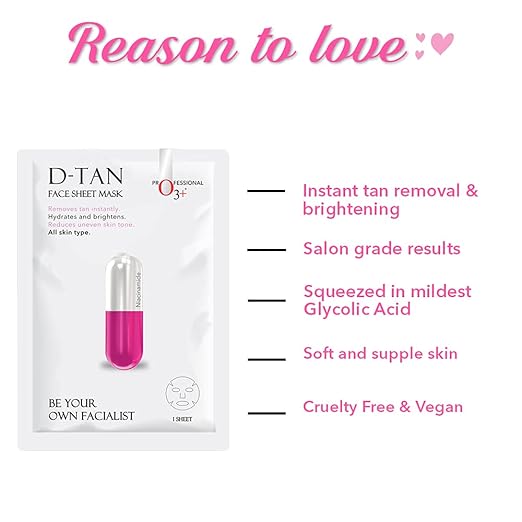 O3+ Facialist Dtan Face Sheet Mask With Niacinamide reduced dark spots, acne scars, and discoloration while giving ultimate brightening