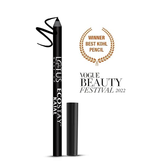 Lotus Makeup Ecostay Kajal | Kohl Pencil | Long-Lasting | Intense Black | Waterproof & Smudgeproof | Suitable for Sensitive eyes | 1.2gms