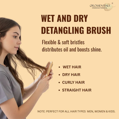 OROSSENTIALS Bamboo Bristle Wooden Long Handle Hair Brush For Women (ORO-048)