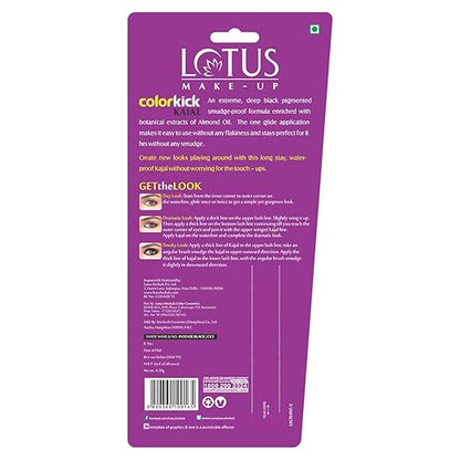 Lotus Make-Up Colorkick Kajal Black | Pencil Stick | Smudge Proof | Water Proof | Natural Ingredients | 0.28g