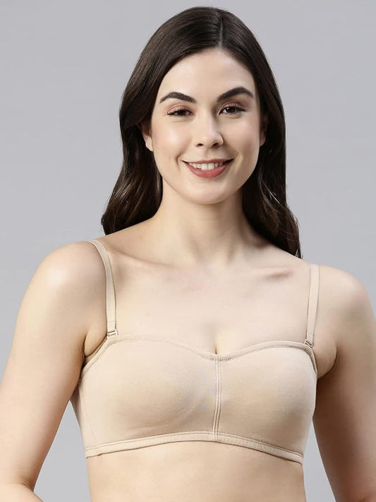 Enamor Strapless and Multiway Styling Women's Everyday Cotton Tube Bra - Perfect Shaping, Non-Padded, Wirefree, High-Coverage - A019