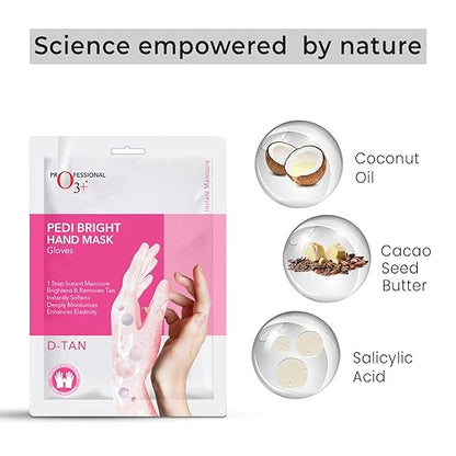 O3+ Pedi Bright Hand Gloves Cream Mask | Intensive Moisturising & Brightening Treatment for Soft, Nourished & Healthy-Looking Hands