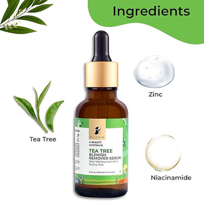 Pilgrim Tea Tree & 10% Niacinamide blemish-remover serum with Zinc PCA for acne prone skin  Acne scar reducing 10% Niacinamide serum for face