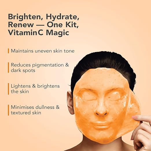 O3+ Vitamin C Facial Kit Depigmentation Single use Kit with Peel Off Mask for Instant Radiance and Even Skin Tone  Vita C Glow Normal, Combination Skin, 45g