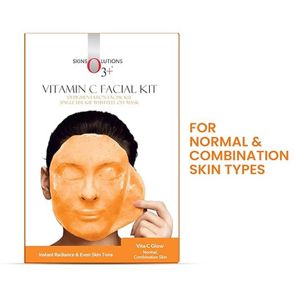O3+ Vitamin C Facial Kit Depigmentation Single use Kit with Peel Off Mask for Instant Radiance and Even Skin Tone  Vita C Glow Normal, Combination Skin, 45g