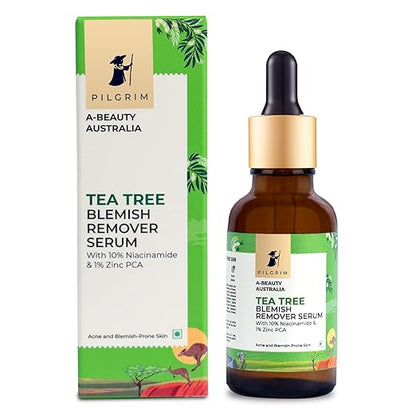 Pilgrim Tea Tree & 10% Niacinamide blemish-remover serum with Zinc PCA for acne prone skin  Acne scar reducing 10% Niacinamide serum for face