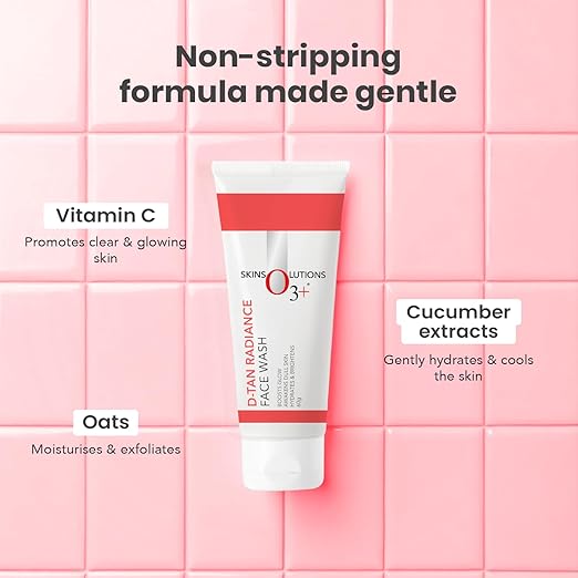 O3+ D-Tan Radiance Face Wash 60g With Vitamin C for Glowing Skin and Deep Cleansing | Detan Face Wash for TAN Removal, All Skin Types