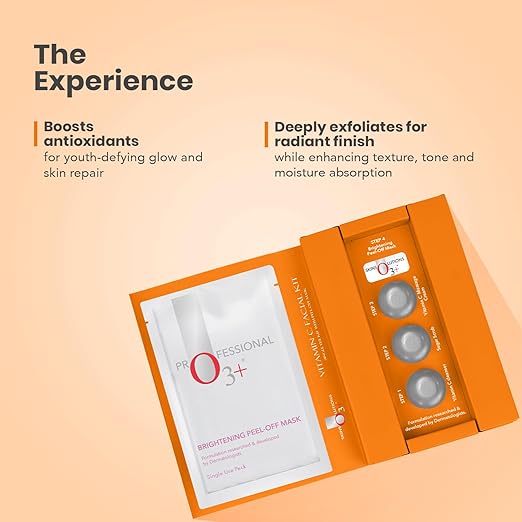 O3+ Vitamin C Facial Kit Depigmentation Single use Kit with Peel Off Mask for Instant Radiance and Even Skin Tone  Vita C Glow Normal, Combination Skin, 45g