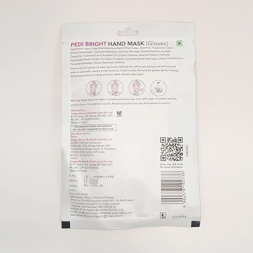 O3+ Pedi Bright Hand Gloves Cream Mask | Intensive Moisturising & Brightening Treatment for Soft, Nourished & Healthy-Looking Hands