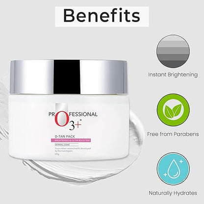 O3+ D-TAN Pack for Instant Tan Removal & Sun Damage Protection Infused with Mint and Eucalyptus Oil Ideal for All Skin Types