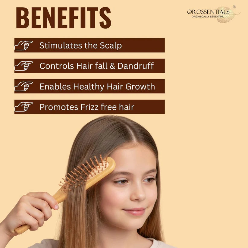 OROSSENTIALS Bamboo Bristle Wooden Long Handle Hair Brush For Women (ORO-048)