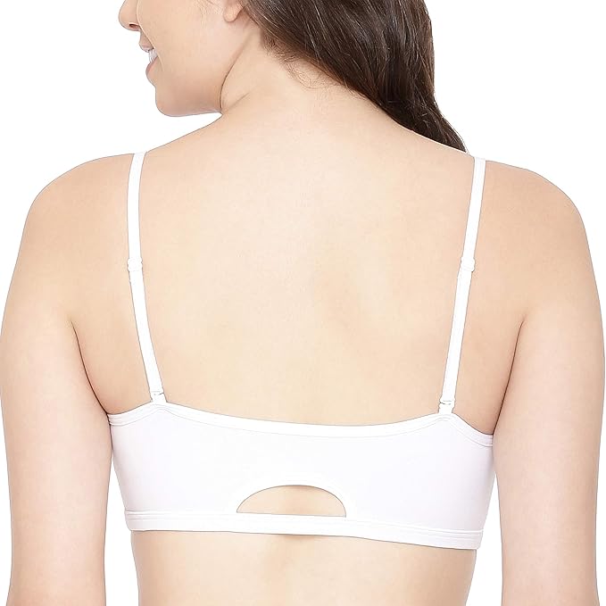 Enamor Moulded Double Layer Front Women's Cotton Cami Bra - Detachable Slim Straps with Back Keyhole, Non Padded, Wirefree, High Coverage - A022