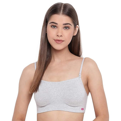 Enamor Moulded Double Layer Front Women's Cotton Cami Bra - Detachable Slim Straps with Back Keyhole, Non Padded, Wirefree, High Coverage - A022
