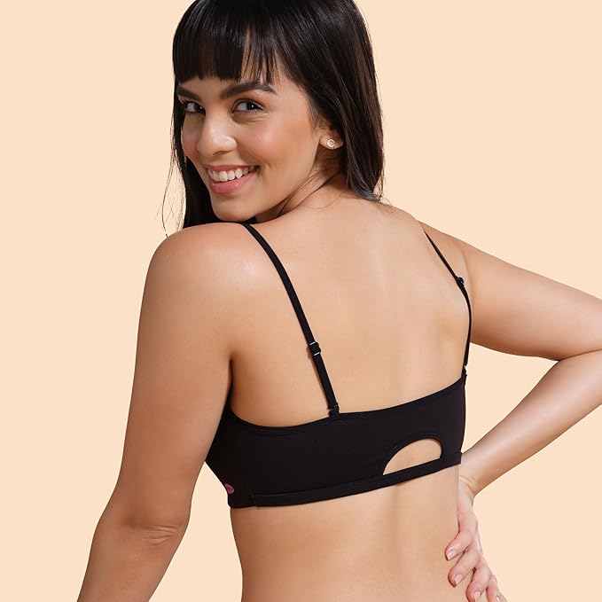 Enamor Moulded Double Layer Front Women's Cotton Cami Bra - Detachable Slim Straps with Back Keyhole, Non Padded, Wirefree, High Coverage - A022