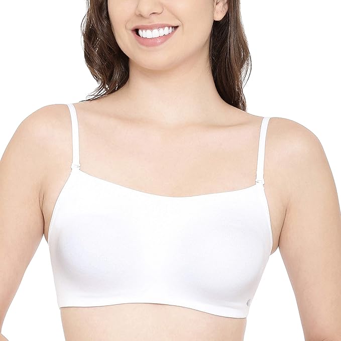 Enamor Moulded Double Layer Front Women's Cotton Cami Bra - Detachable Slim Straps with Back Keyhole, Non Padded, Wirefree, High Coverage - A022