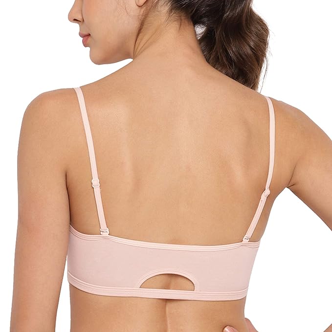 Enamor Moulded Double Layer Front Women's Cotton Cami Bra - Detachable Slim Straps with Back Keyhole, Non Padded, Wirefree, High Coverage - A022